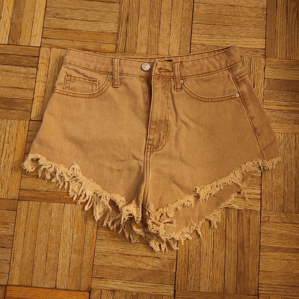 Simple Society Tan Cutoff Denim Short Shorts